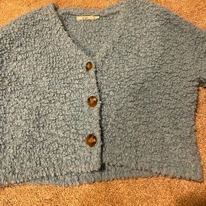Comfy cropped teal button up cardigan